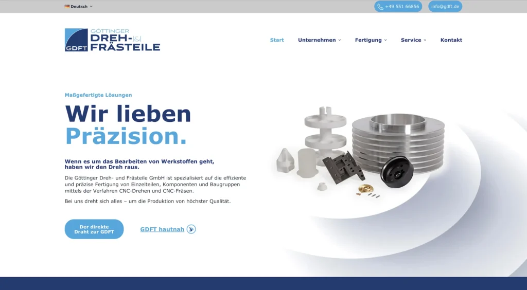 Webseiten erstellen 38 Neue Webseite der Göttinger Dreh- und Frästeile GmbH