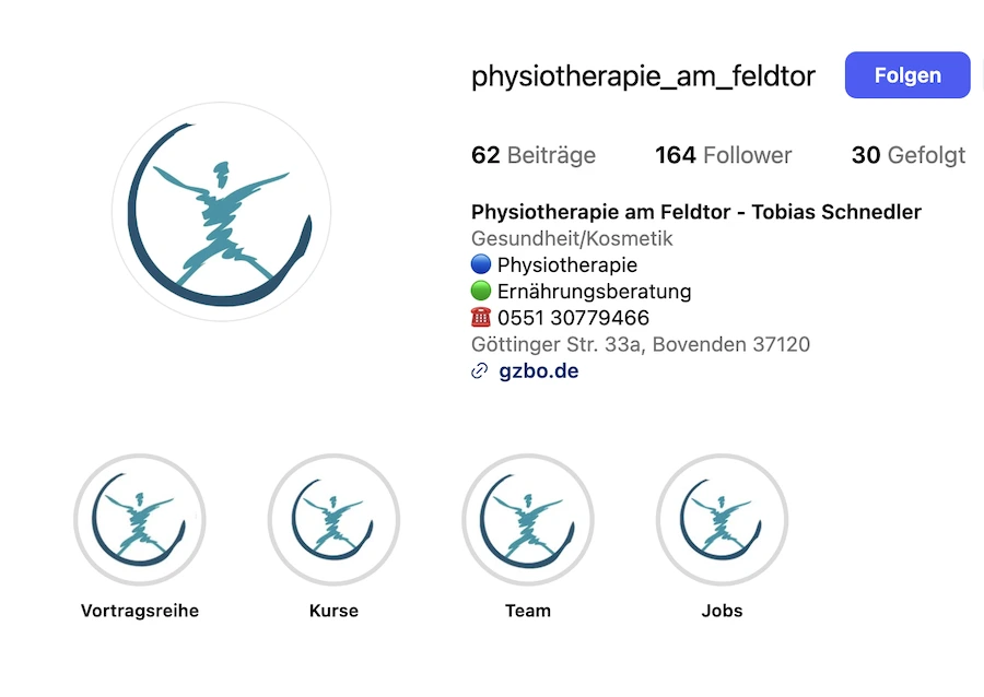Physiotherapie am Feldtor bei Instagram